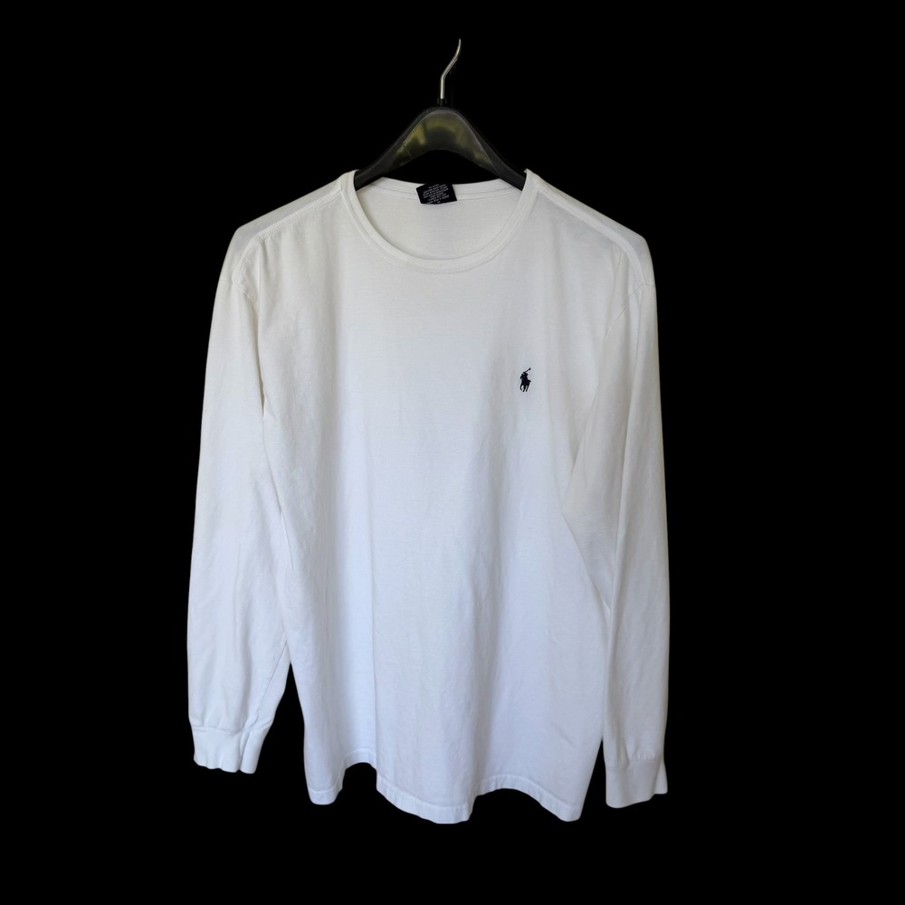 90's Polo Ralph Lauren White Long Sleeve T-Shirt XL‎ Cotton Crew Neck Pony Logo